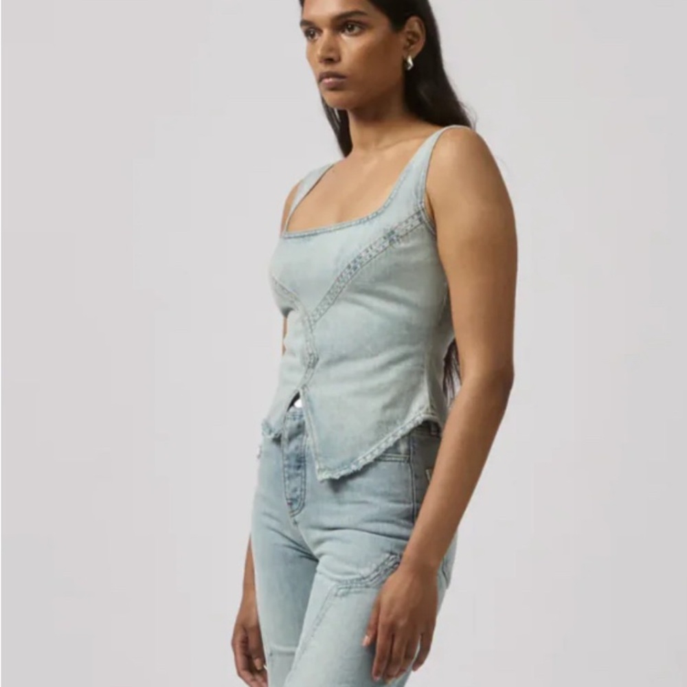 Dala Broken Corset Denim Top in Blue Haze Sz. 29 NWT